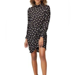 Veronica Beard Cadence Dress Size 0‎ Black Tulip Floral Print Draped Silk Garden